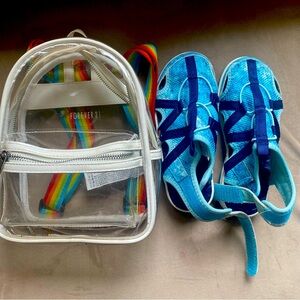 LandsEnd Watershoes girls size 1 with clear backpack forever21